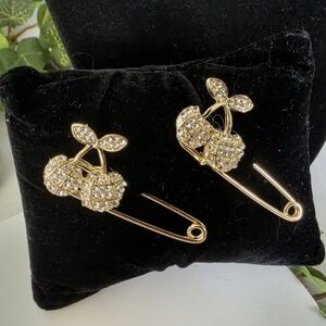 Pair of Rhinestone Cherry Safety Pin Pins
